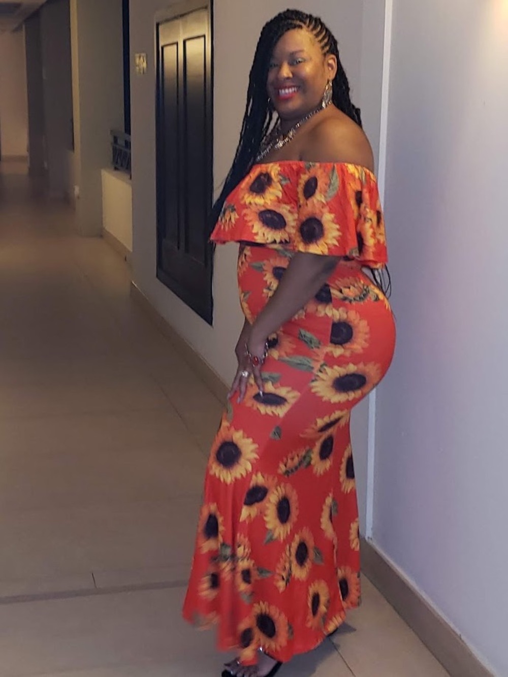 Vibrant Sunflower Off-Shoulder Maxi Dress
